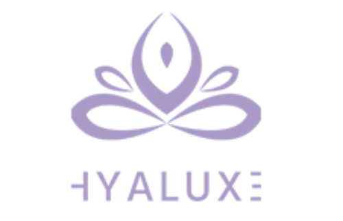 A purple logo of hyaluxe