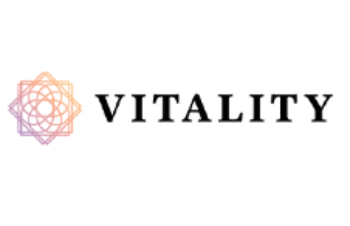 A logo of vitality, which is an orange and black color scheme.